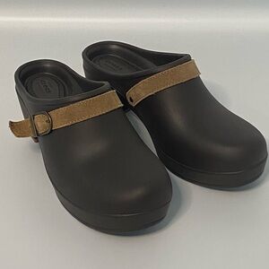 CROCS Dark Brown Comfort Clogs with Tan Accents